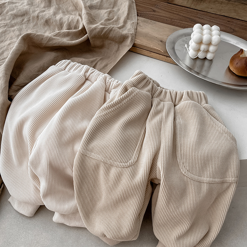 INS pantalones de bebé Otoño e Invierno estilo coreano bebé atado al tobillo forrado de lana engrosado pantalones casuales Invierno Pantalones cálidos para niños moda