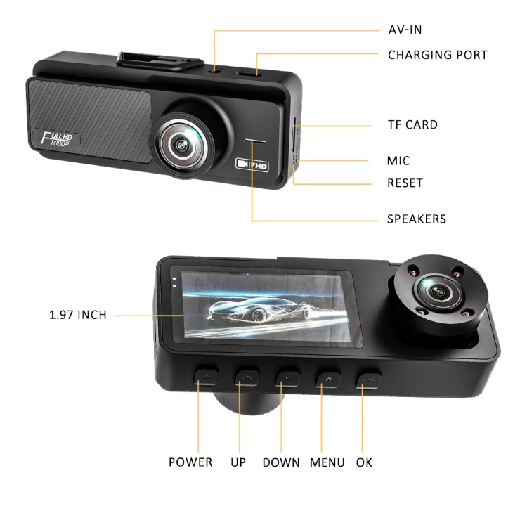 Triple-lens dashcam 1080P high-definition three-camera WIFI connection night vision wide-angle car recorder