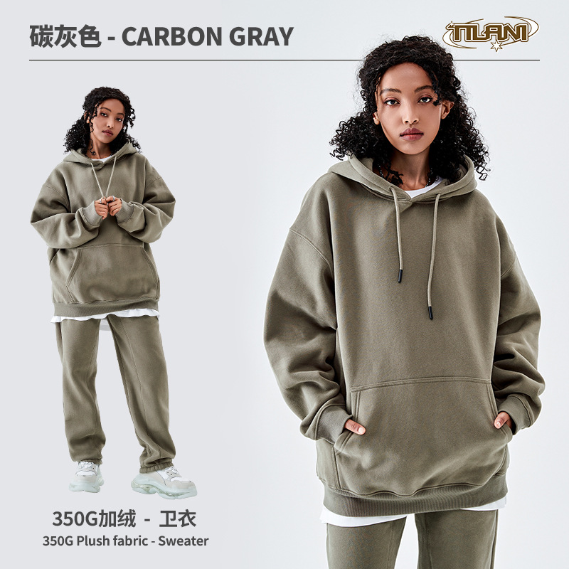 Conjunto deportivo unisex, sudadera con capucha y pantalón, forro polar grueso 350g, moda europea y americana