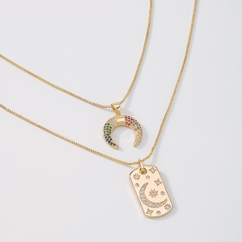 fashion star crescent square brand copper zircon necklace wholesale