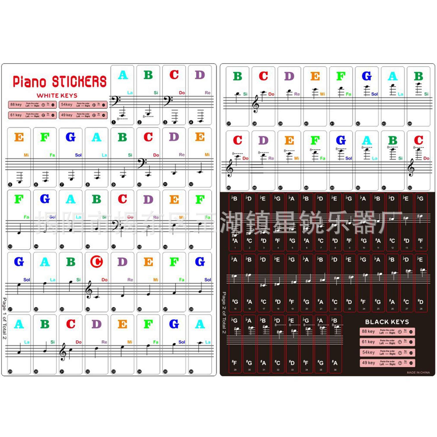 钢琴键盘贴纸Piano Keyboard Stickers 88/61/54/49/37 Key五线谱