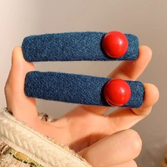 レトロレッドビーズブルーヘアピン女性のサイド前髪 BB クリップ新年ニッチヘアピンクリップ頭飾り 2025