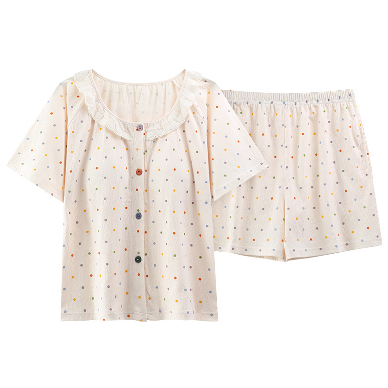 Xiaoxiangfeng pijamas con almohadilla para el pecho para mujer rebeca delgada de verano pantalones cortos de manga corta celebridades de Internet servicio a domicilio suelto dulce y lindo