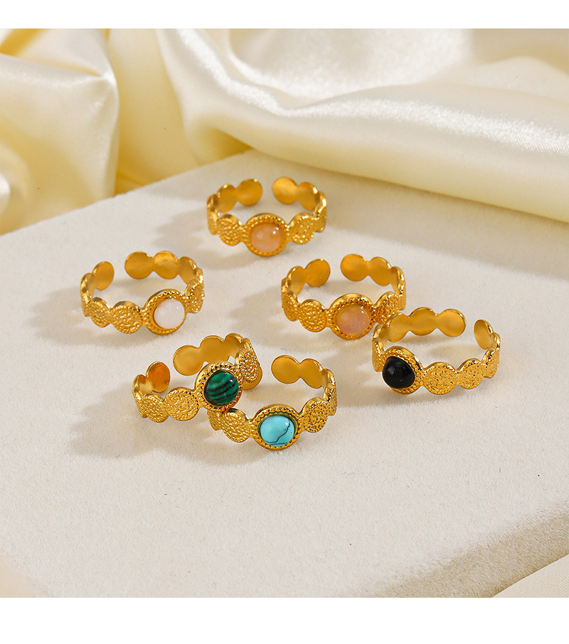 18K Gold Plated Plating Material Natural Stone, December Birthstone Turquoise, October Birthstone Opal Inlay Material Open Ring Classification 304 Stainless Steel 18K Gold Plated IG Style Plating Inlay Geometric Natural Stone Turquoise Opal Open Ring