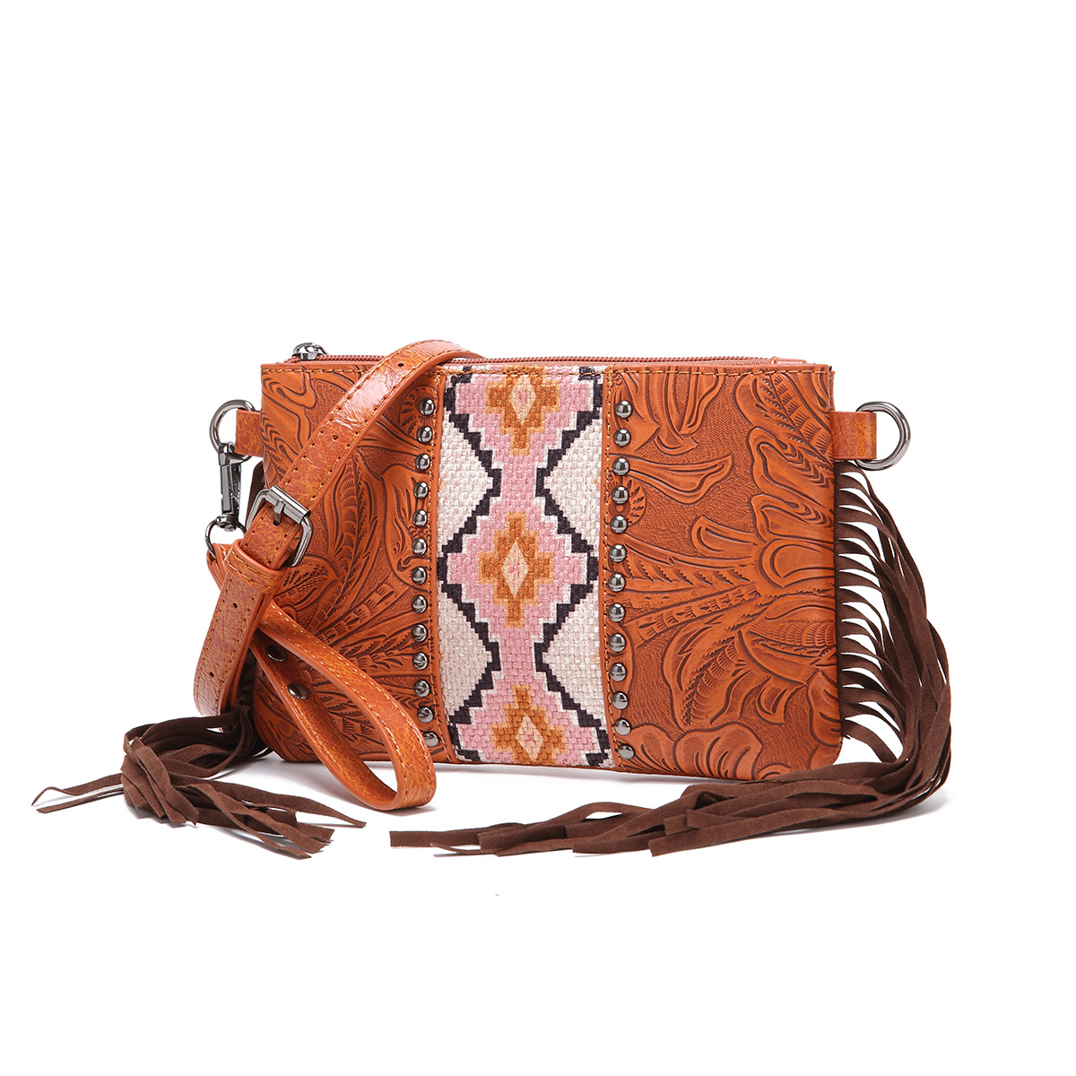 Intaglio in pelle di Boemia occidentale stampata in cotone e lino con borsetta e borsa a tracolla_voghion.com