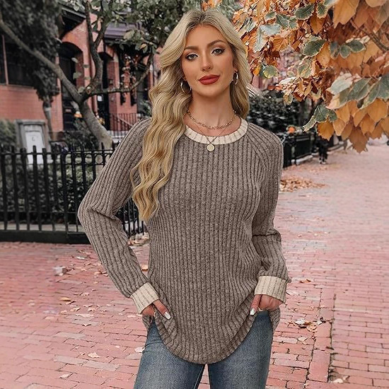 2025 Amazon European and American Women's Long-Sleeved Shirt Lightweight Sweater Autum New Round Neck 2025 Amazon European and American Women's Long-Sleeved Shirt Lightweight Sweater Autum New Round Neck