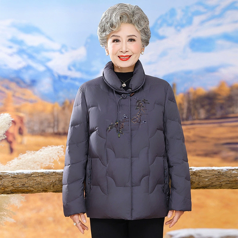 2024 мама пуховик куртка зимний пожилой хлопковый костюм вышивка в китайском стиле пожилой пуховик короткий топ