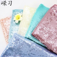 现货5mm鱼鳞水晶透明亮片布珠片弹力面料服装演出服晚礼服面料