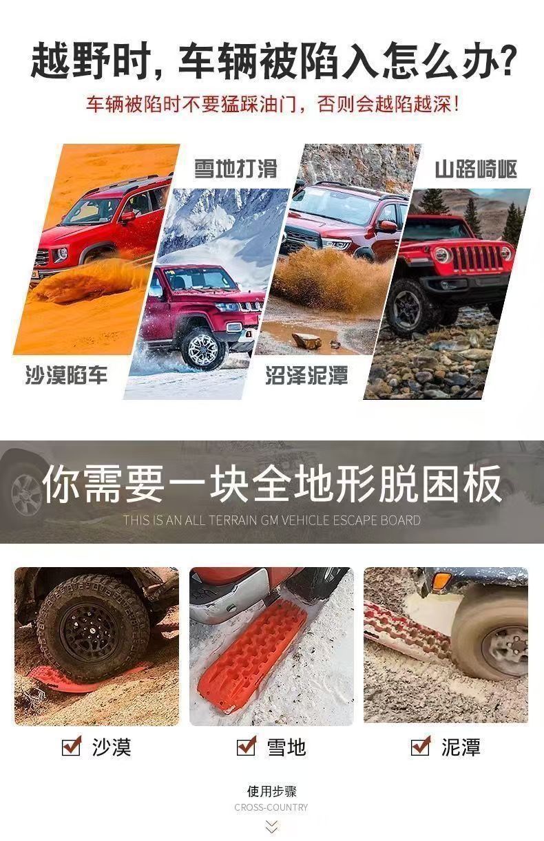 Off-Road Vehicle Tire Anti-Skid Recovery Board, Mud and Snow Escape Tool, Anti-Sand Board for Outdoor Self-Driving Rescue
