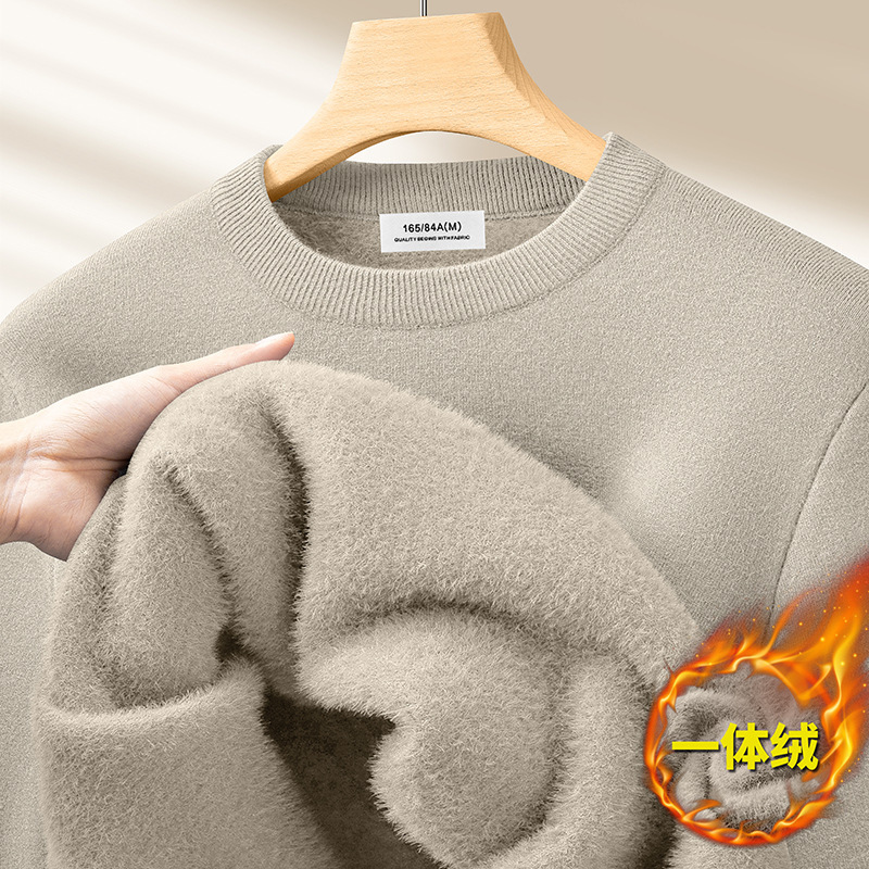 Winter One-Piece Velvet Modal Men's Round Neck Sweater New Velvet Thickeneded Knitted Wool Thermal Bottoming Shirt