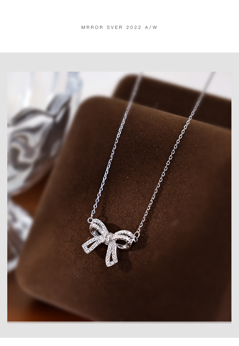 Bow Knot Pattern 925 Sterling Silver Bow Knot Pendant Necklace