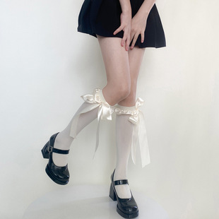 Lolita Socks Bow Tie Japanese Sweet Girl Pure Desire White Velvet Over-the-Knee Socks JK Calf Socks