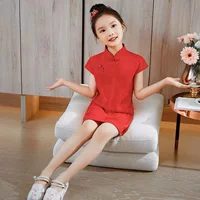 Девушка Cheongsam Летний красный новый стиль девушка день рождения принцессы юбка годовалое платье платье китайская детская одежда