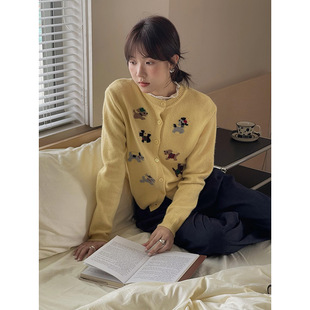 [Fairy Tale Cardigan 2 Colors] Ge Ming Korean Cartoon Jacquard Wool Sweater Women's Autumn Sweater N244B