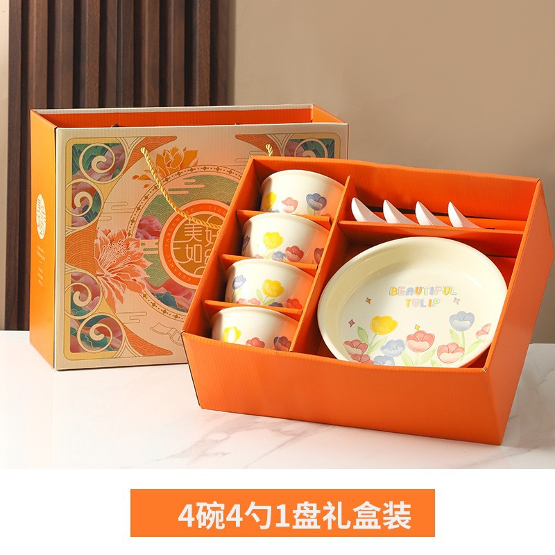 Tulipan platos de platos de cerámica cubierta de colores caja de regalo conjunto de regalos para el Día de la Madre