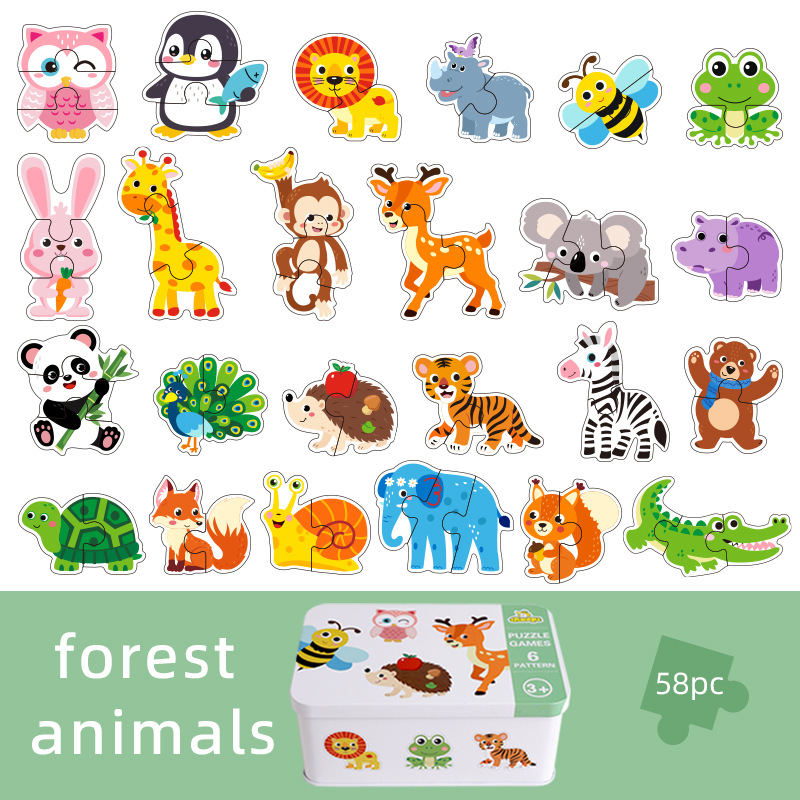 Caja de hierro transfronteriza iluminación cognitiva emparejamiento rompecabezas dinosaurios marinos infantiles puzzle animal puzzle madera juguetes de educación temprana image 10