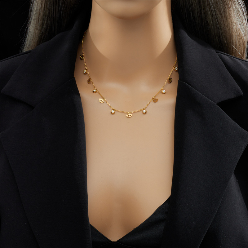 Titanium Steel Material Wholesale Jewelry Simple Style Classic Style Devil's Eye Titanium Steel Plating Multi Charms Necklace Cable Chain