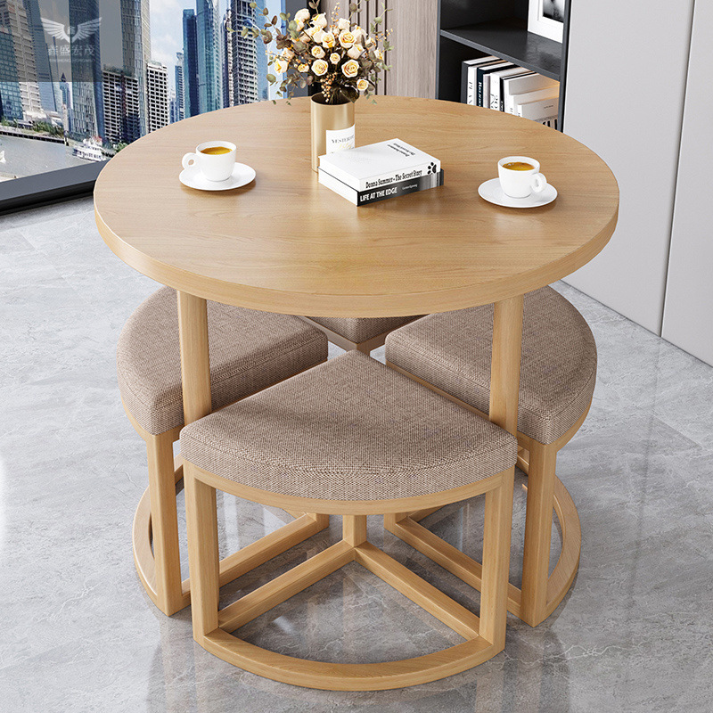 Sala de estar de madera sólida nuevo tipo de sala de estar simple mesas y sillas de recepción combinación de mesa redonda de ocio