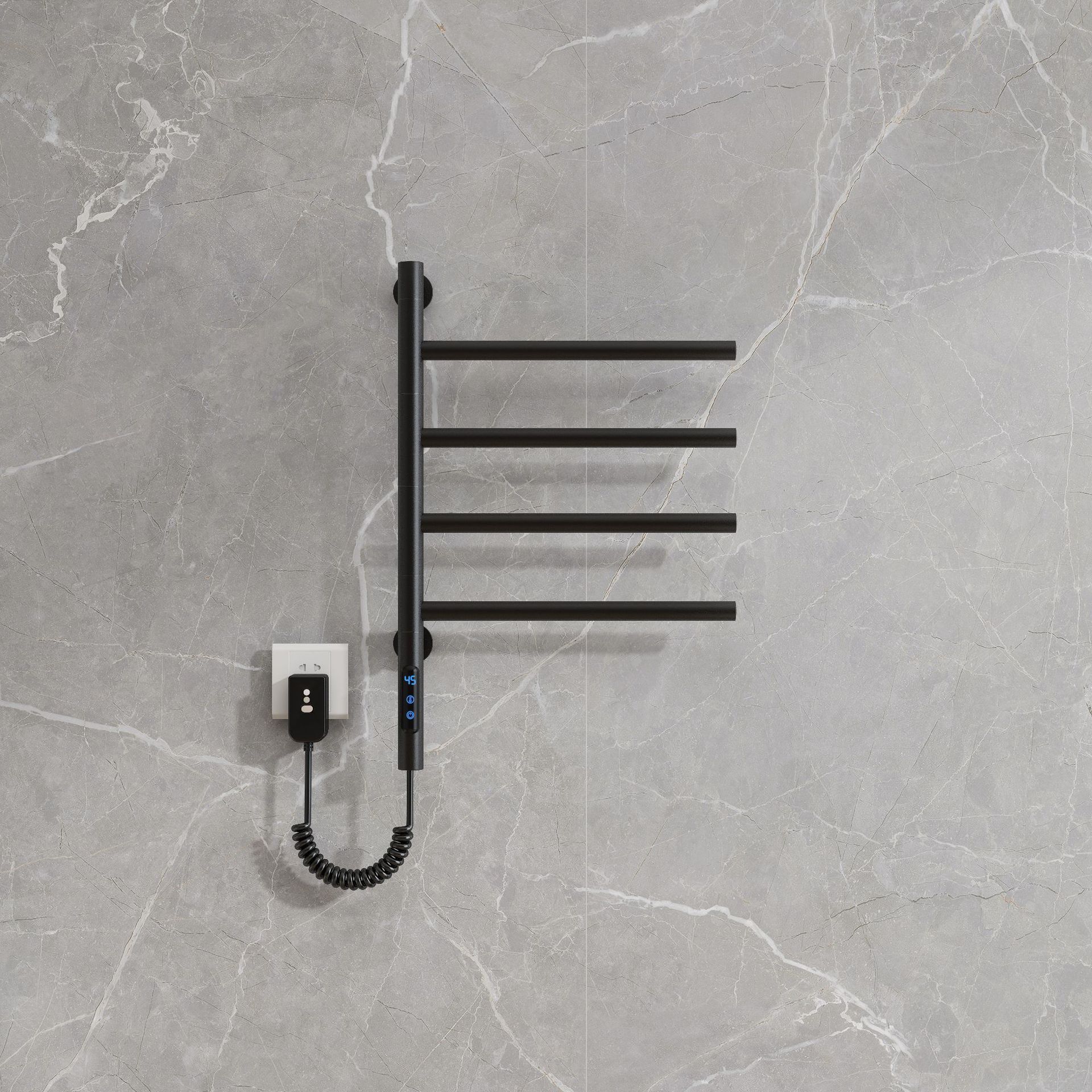 espacio transfronterizo aluminio inteligente toalla de calentamiento eléctrico calefacción de temperatura constante inodoro sin perforación estante giratorio de acero inoxidable