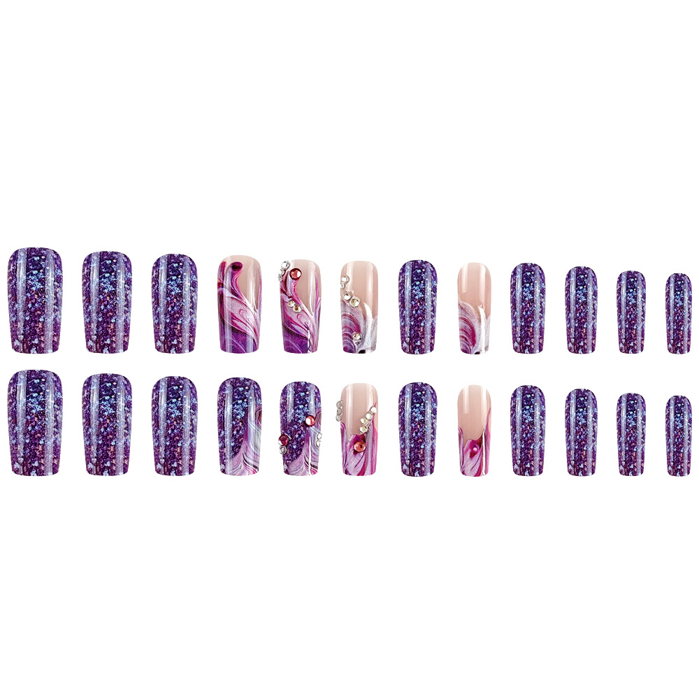 Púrpura Yunliu arena francesa manicure parche de uñas estrella gradiente parche de uñas al por mayor Europa y América venta caliente de diamantes para usar uñas