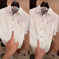 欧洲站新品百搭休闲舒适上衣半袖商务时尚轻奢男女同款老钱风衬衫