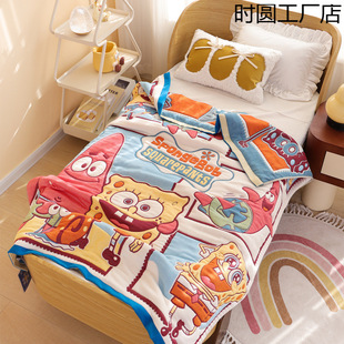 Ten-Layer Pure Cotton Gauze Children's Blanket Towel Quilt for Home Use Breathable Cartoon Spongebob Cotton Blanket