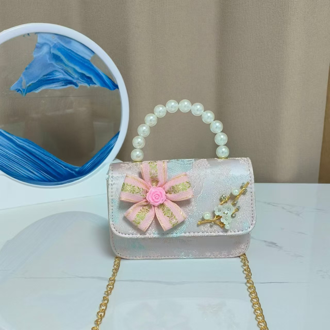 Bolsos infantiles de alto nivel, exquisitos antiguos, bolsos de cambio de niña, bolsos de mano de perlas de princesa, bolsos de almacenamiento