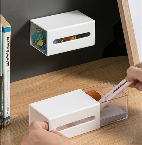 Traceless sticker storage box bathroom waterproof tissue box cotton box punch-free storage rack telescopic storage box