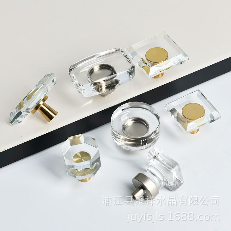 Glass Black Square Handle Round Bedside Drawer Wardrobe Handle Modern Minimalist Shower Room Light Luxury Style