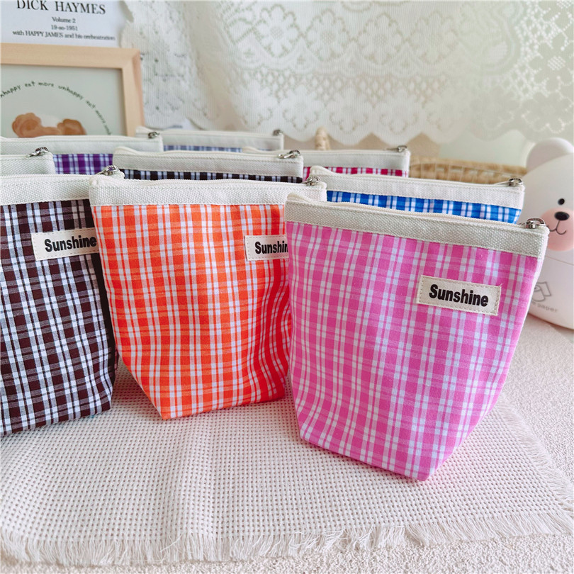 跨境货源格纹棉布化妆包收纳包旅行居家收纳袋出口工厂批发