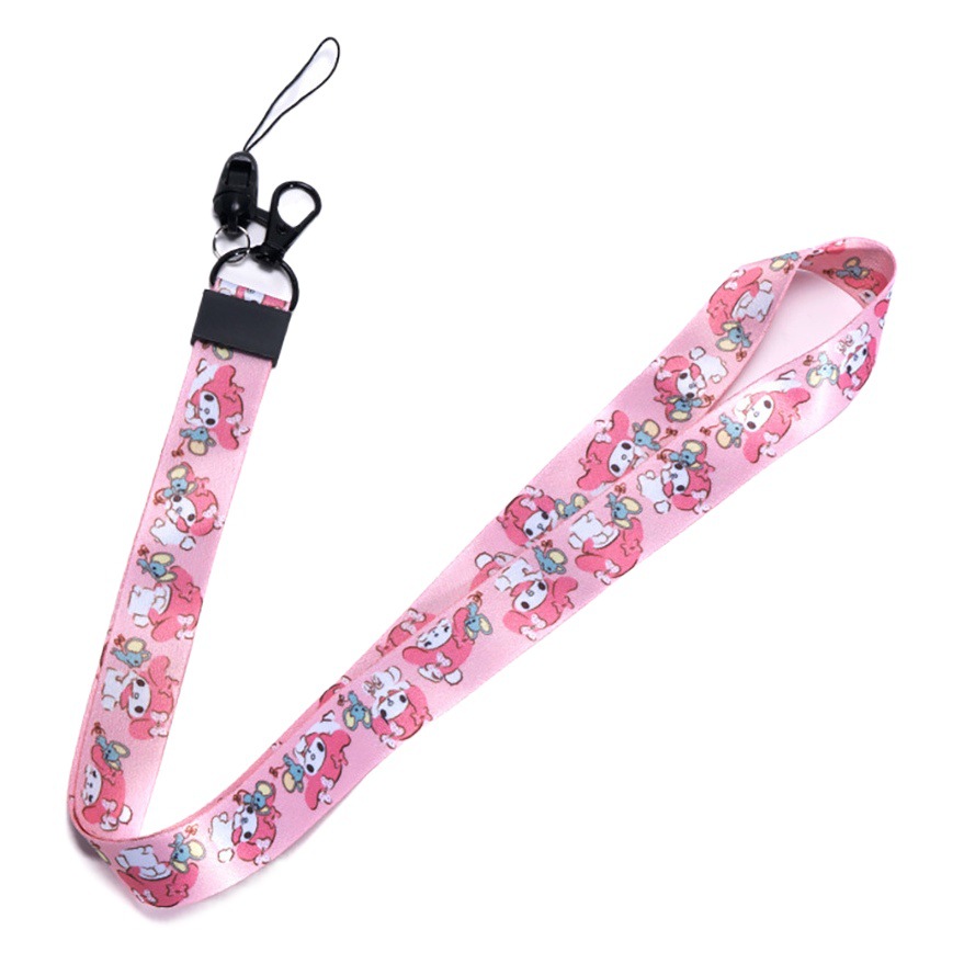 Halter creativo de dibujos animados cuerda larga poliéster transferencia térmica correa de muñeca desmontable Halter Cordón de teléfono móvil hebilla de metal de doble cara