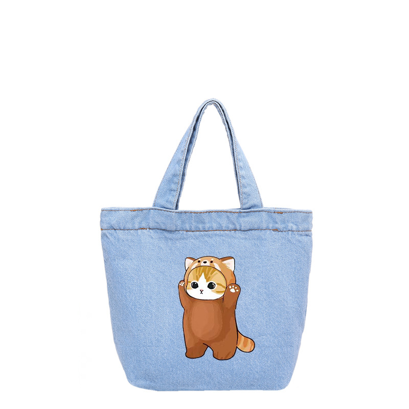 Bolsos vaqueros de lavado de dibujos animados japoneses de gran capacidad estudiantes bolsos de cubo de agua portátiles lindos bolsos de almuerzo de conveniencia