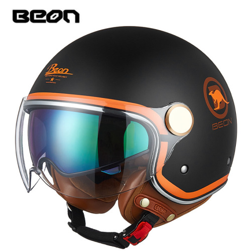 BEON Dual-Lens Motorbike Half Helmets for Men and Women, Retro Harley Helmets, 3/4 Helmets, Suitable for All Seasons, Summer