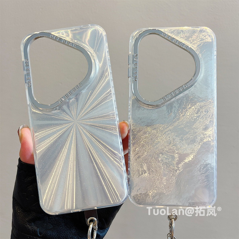 适用华为pura80pro+手机壳Pura70电镀锡纸极光纹mate70/60挂绳女|undefined