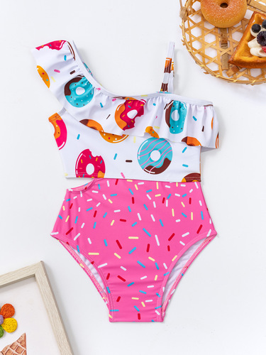 Girl's one-shoulder strap bikini separates set for girls, cute swimming suit for toddlers and infants