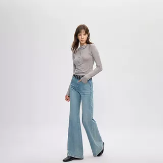 定制牛仔裤复古四面弹微喇裤女2026春季宽松喇叭拖地裤加工小批量