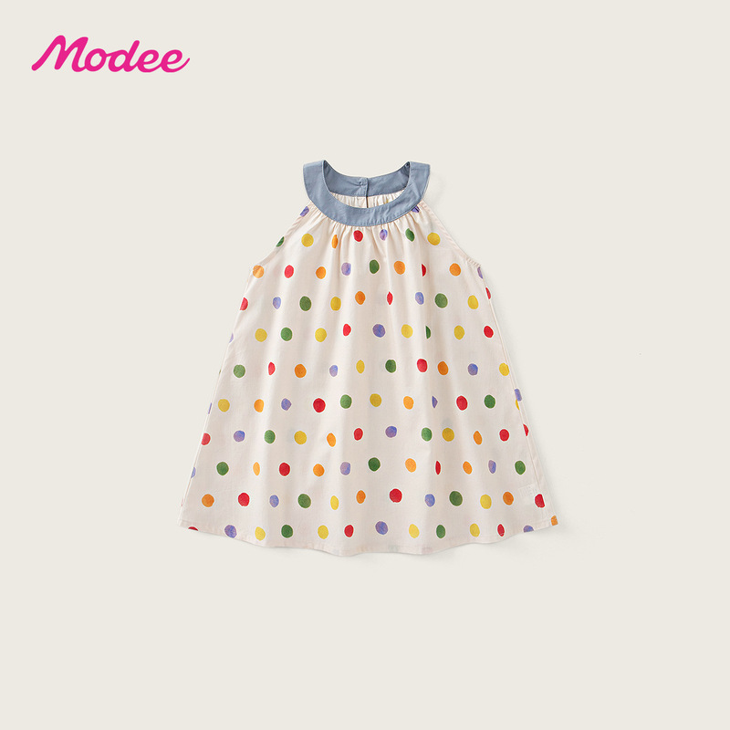 Girls' Halter Neck Sleeveless Tank Dress 2026 Summer New Style Sweet Colorful Polka Dot Dress for Baby Girls Cross-Border