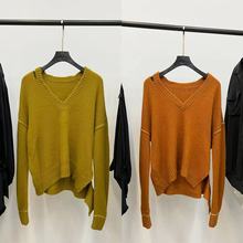 尾单  挖空设计V领反缝撞色廓形毛衣