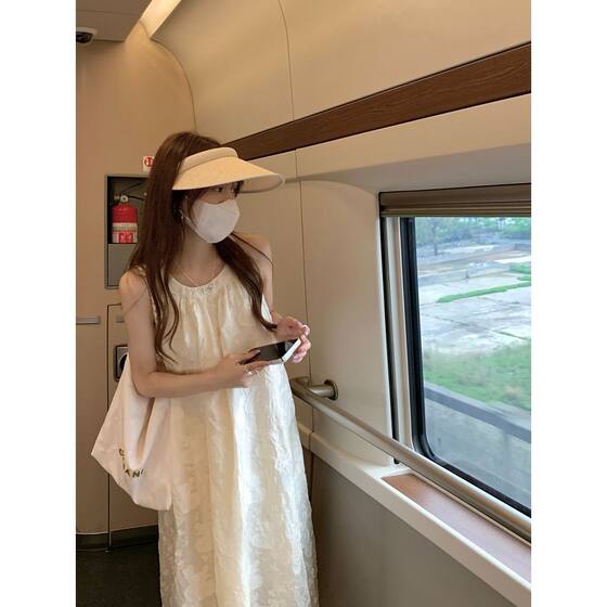 Summer Petite Loose Halter Neck Mori Style Platycodon Long Dress French Temperament Vacation Style Retro Fairy Dress