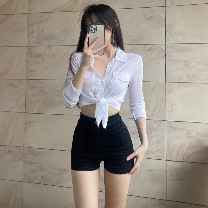 White Slim-fit Slim-fit Joker Shirt Spring and Summer Thin Sunscreen Solid Color Knot Single-breasted Long-sleeved Jacket White Slim-fit Slim-fit Joker Shirt Spring and Summer Thin Sunscreen Solid Color Knot Single-breasted Long-sleeved Jacket