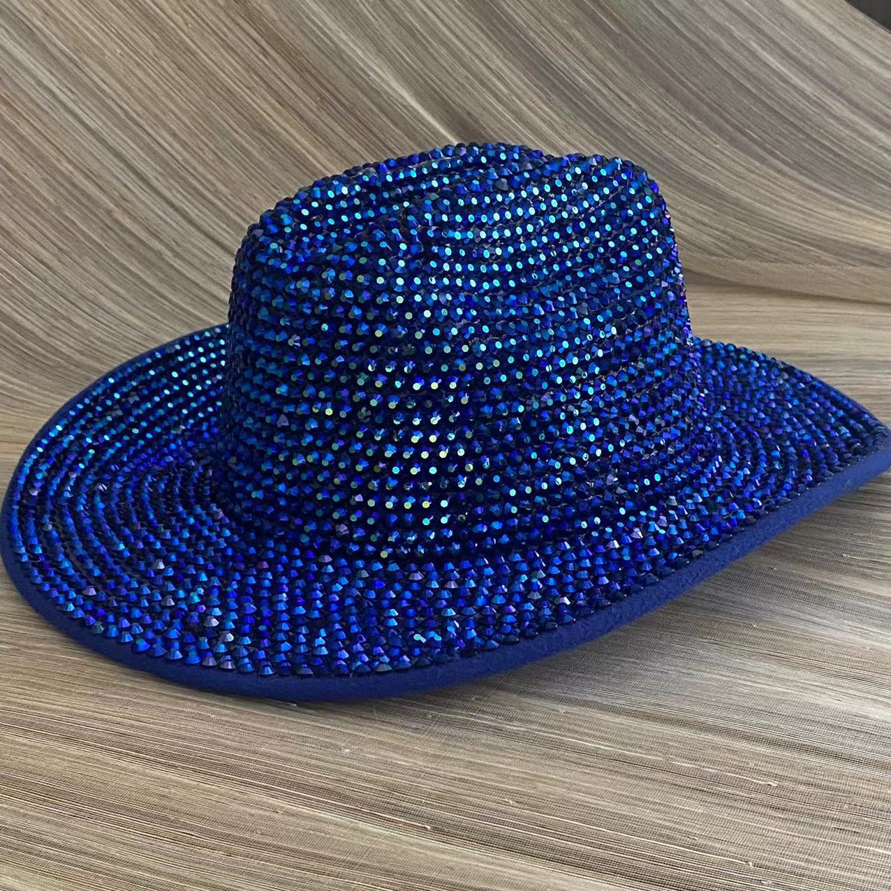 Transfronterizo completo sombrero de escenario de diamantes hechos a mano puro británico retro lana diamante sombrero de felt sombrero de jazz fábrica al por mayor