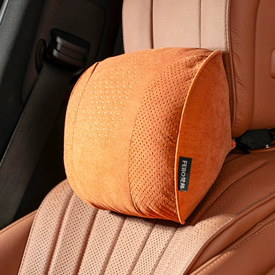 Car Headrest and Lumbar Support, Car Cushion and Neck Pillow, Suitable for Maybach, Mercedes-Benz, Toyota, Honda and General Car Pillows (Headrest) - s-style-suede-emma-orange-headrest-1-piece