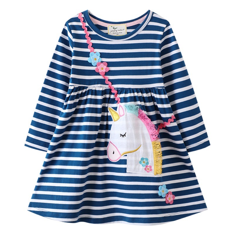 Niñas primavera manga larga vestido unicornio encaje bordado princesa vestido europeo y americano niñas ropa de niños falda de los niños