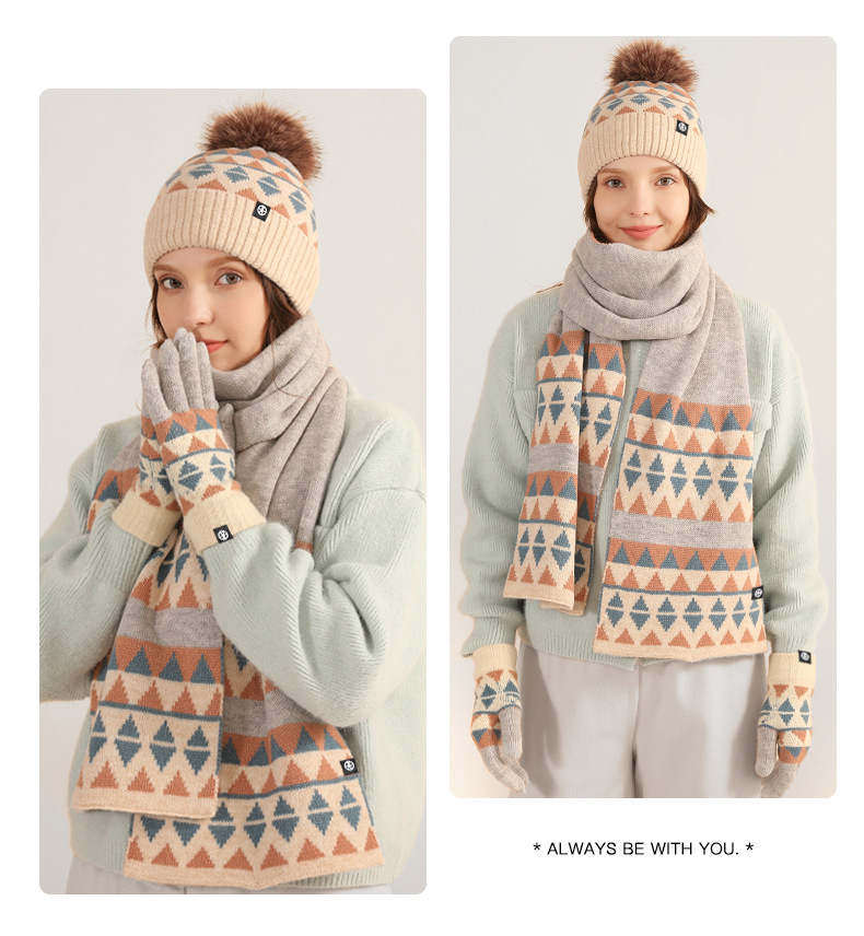 Winter Neues Produkt Japanische Strickhandschuhe Schals Mützen 3-teiliges Set aus warmer und kältebeständiger Wolle mit Modeaccessoires Weihnachtsgeschenk_voghion.com