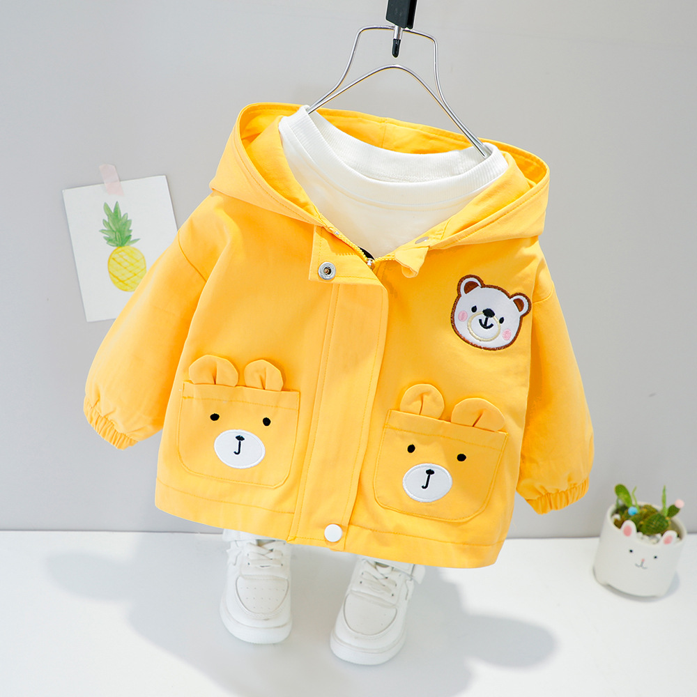Boys' Cartoon Spring New Style Jacket Girls' Korean Style Cute Spring Trench Coat Children's Hooded Cardigan Jacket 1563