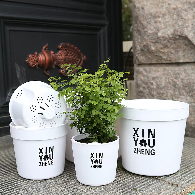 绿萝自动吸水花盆简约懒人水培多肉大号口径小花盆塑料加厚树脂