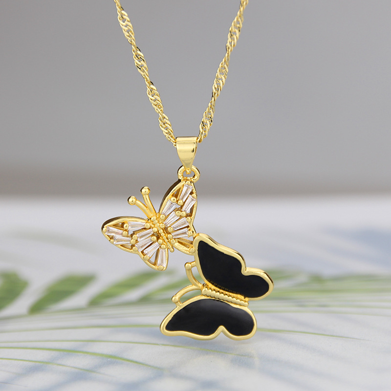 fashion color acrylic copper two butterfly pendant necklace