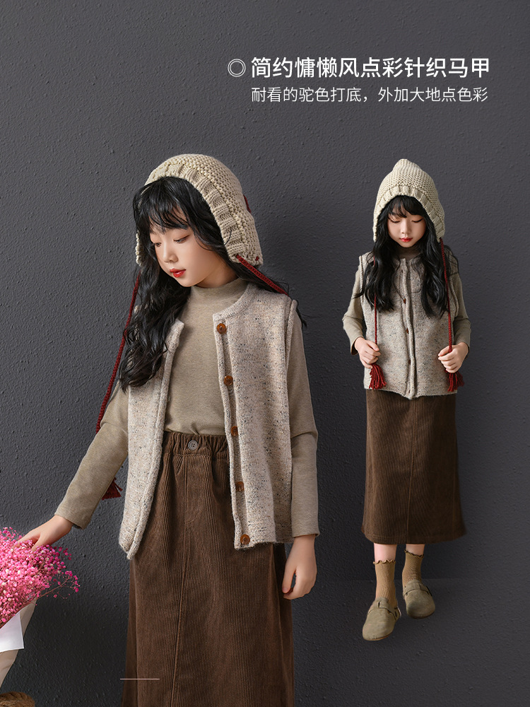 Falda de media longitud para niñas otoño e invierno para niños, falda cálida de pana de cintura alta retro para niños