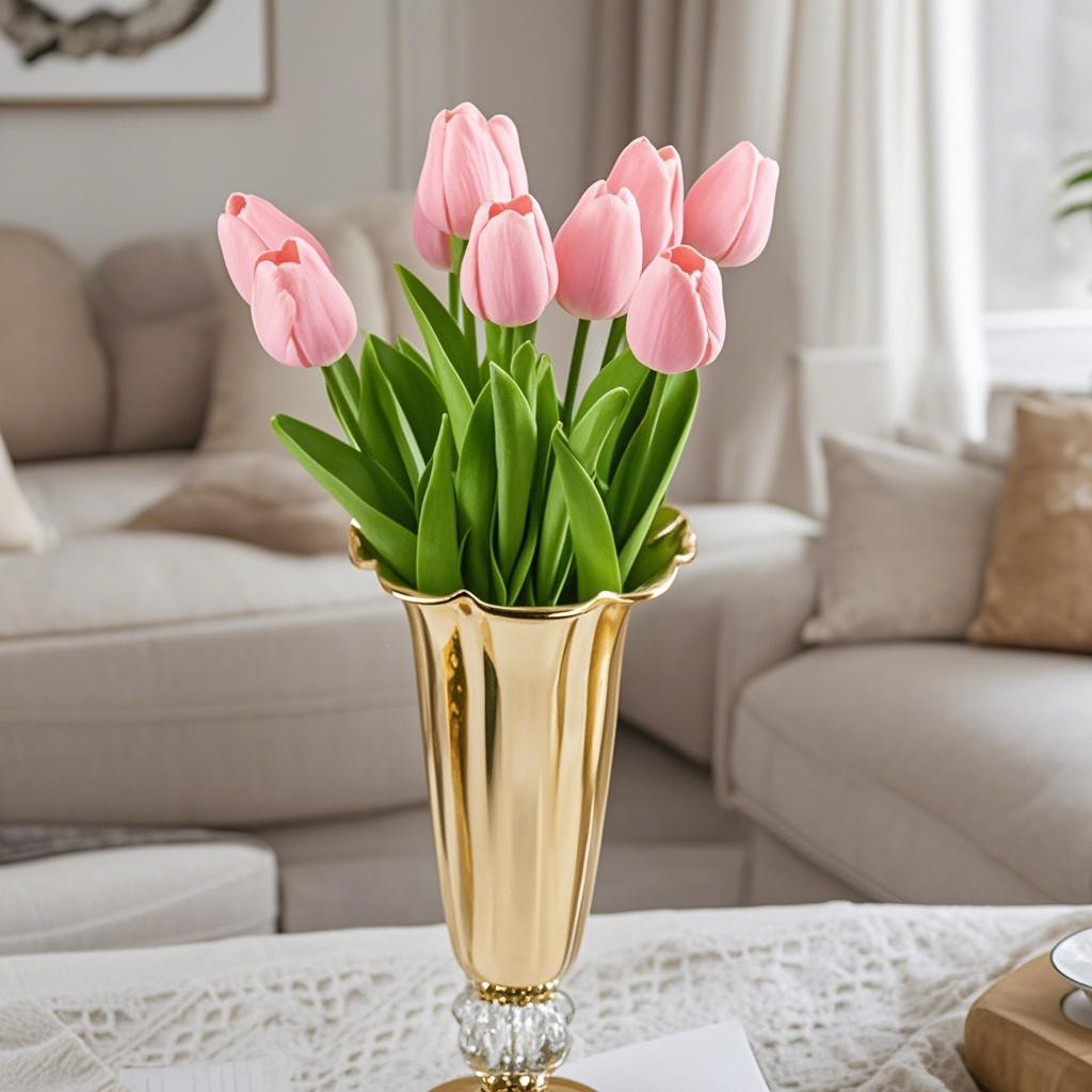 Mayorista transfronterizo pu humedecer flores falsas una sola tulipana decoración de mesa de comedor flor de decoración flor falsa