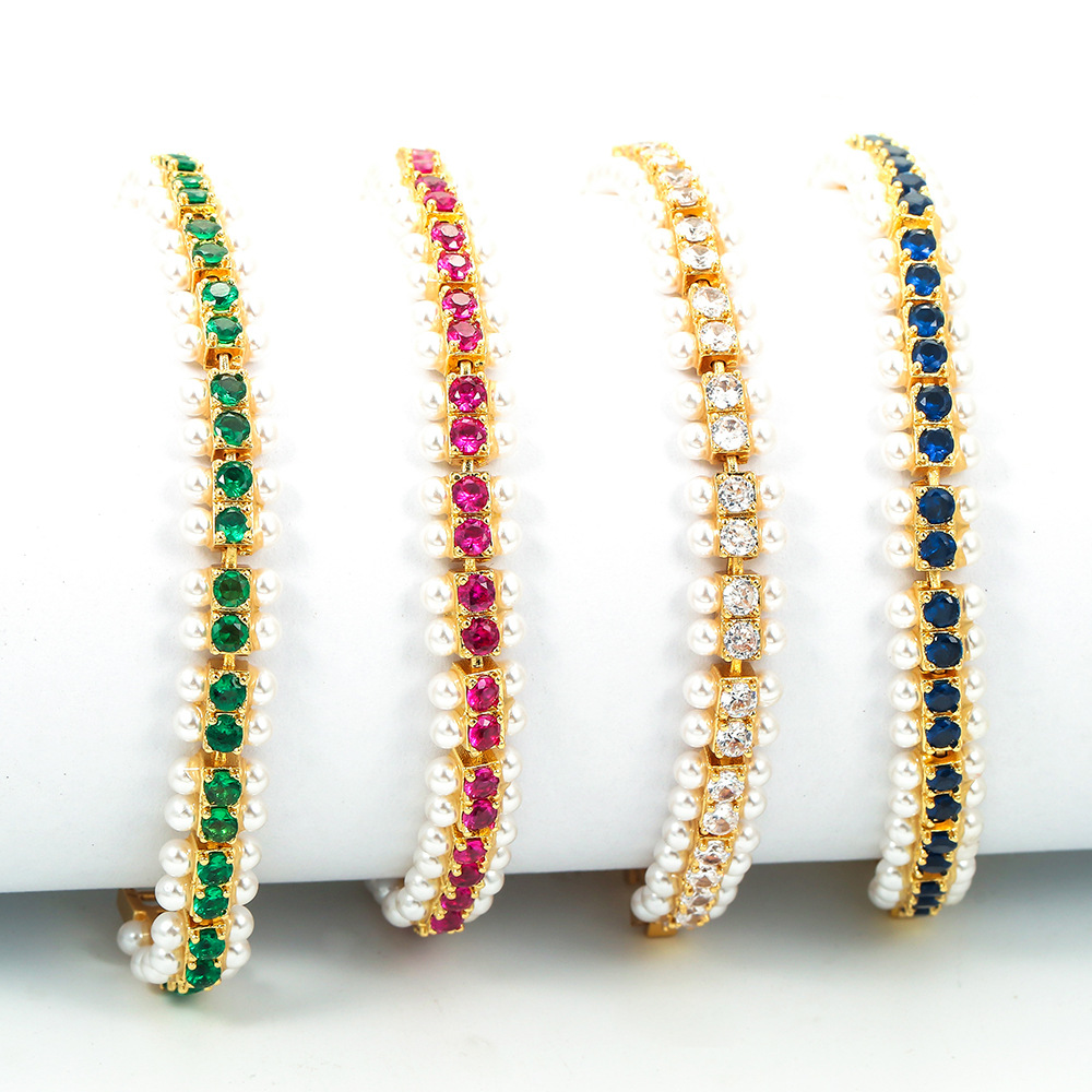 14g Weight Pearl, Zircon Inlay Material Bracelets Classification Fashion Solid Color Copper Plating Inlay Pearl Zircon Bracelets 1 Piece